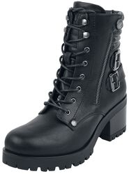 Black Lace-Up Boots with Buckles and Heel, Black Premium by EMP, Laars