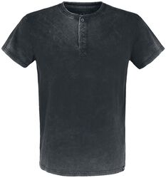 T-Shirt Délavé & Boutonné, Black Premium by EMP, T-Shirt Manches courtes