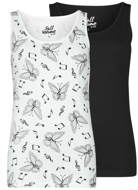Set van 2 mouwloze shirtjes met vlinders en muzieknoten